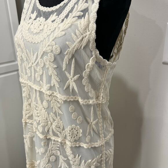 Express Ivory Lace Tank Dress Small S/M Victorian Chic Lined Cotton Knee Length - Picture 5 of 8